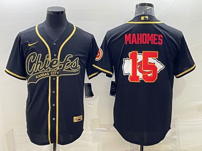 Men Kansas City Chiefs 15 Mahomes Black gold 2022 Nike Co branded NFL Jerseys